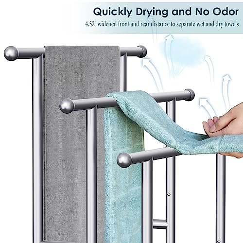 Kayfia 40'' Freestanding 3 Tier Alloy Steel Towel Rack with Storage Basket | Dual-Use Drying & Display Rack, Holds Oversized Bath Towels & Blankets, Fits Bathroom, Tub, Shower, Poolside, Silver - color: Grey