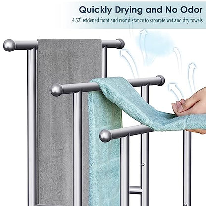 Kayfia 40'' Freestanding 3 Tier Alloy Steel Towel Rack with Storage Basket | Dual-Use Drying & Display Rack, Holds Oversized Bath Towels & Blankets, Fits Bathroom, Tub, Shower, Poolside, Silver - color: Grey