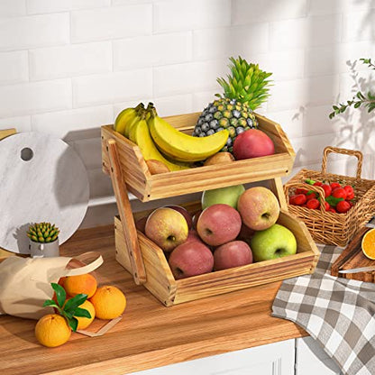Merysen 2-Tier Wooden Fruit Basket For Kitchen Countertop, Self-assembly | Large Fruit Holder Stand, Vegetable, Snack, Bread Organzier and Storage - size: 2 Tier Wooden