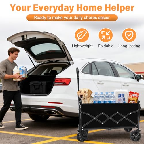 Wagons Carts Foldable, Collapsible Wagon with Wheels — Durable Folding Utility Pull Wagon Cart for Groceries, Picnic & Pets, Park Trips & Small Hauls, 280 lbs Heavy Duty Capacity,Graphite Black - color: Lavender