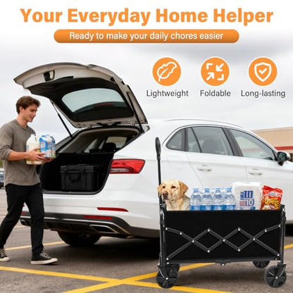 Wagons Carts Foldable, Collapsible Wagon with Wheels — Durable Folding Utility Pull Wagon Cart for Groceries, Picnic & Pets, Park Trips & Small Hauls, 280 lbs Heavy Duty Capacity,Graphite Black - color: Lavender