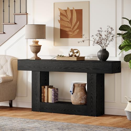 Tribesigns 63-Inch Long Console Table, 2-Tier Entryway Table Sofa Table with Storage, Farmhouse Wood Behind Couch Table for Living Room, Hallway, Black - color: Black