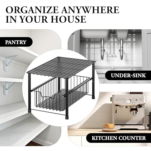 Simple Houseware Stackable Under Sink Cabinet Sliding Basket Organizer Drawer, Black - color: Black