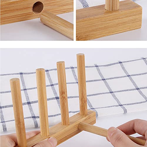 Bamboo Wooden Plate Racks Dish display Holder Kitchen Storage, Pack of 4 | Cabinet Organizer for Dish / Plate / Bowl / Cup / Pot Lid / Cutting Board/ Book (vertical) - size: Pack of 4