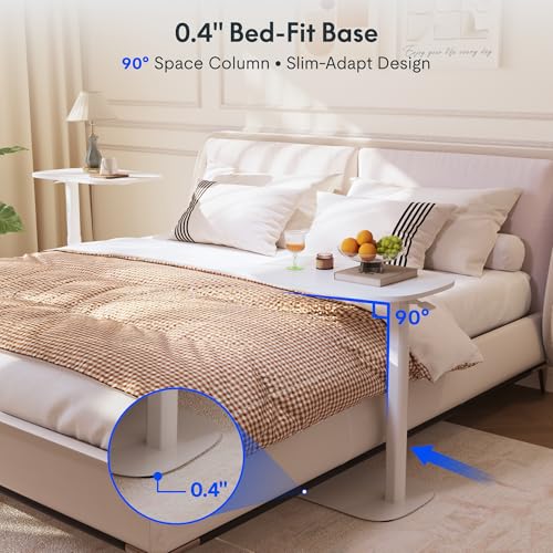 FLEXISPOT Adjustable C Table Mobile Snack Side End Table Sofa Couch Bedside Table Laptop Cart TV Tray Night Stand Small Space Side Table(23.6" W x 13.8" D,White) - color: White, size: Small