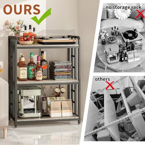 METYERRY Bakers Rack with Power Outlet,Adjustable Microwave Stand with Storage,3-Tier Kitchen Shelves,Microwave cart Suitable for Kitchen,Dinning Room,Coffee Bar,Living,Greige - color: Greige