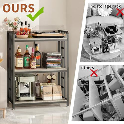 METYERRY Bakers Rack with Power Outlet,Adjustable Microwave Stand with Storage,3-Tier Kitchen Shelves,Microwave cart Suitable for Kitchen,Dinning Room,Coffee Bar,Living,Greige - color: Greige