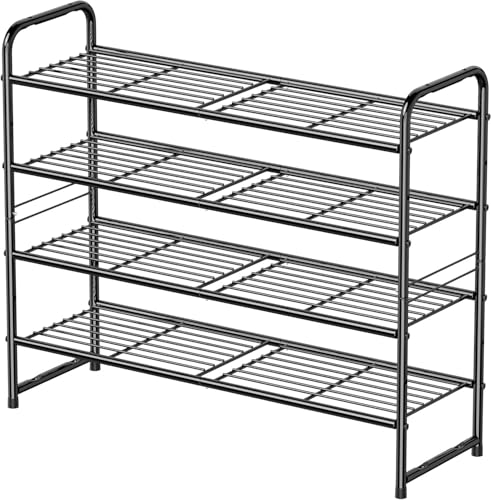 Standard Shoe Rack 4-Tier 32.5 Inches Wide, Free Standing Shoe Organizer for Indoor Outdoor | Adjustable Heavy-Duty Metal Shelf Ideal for Home Entryway Closet & Garage Balcony | Black - color: Black, size: 4 Tier(32 inch)
