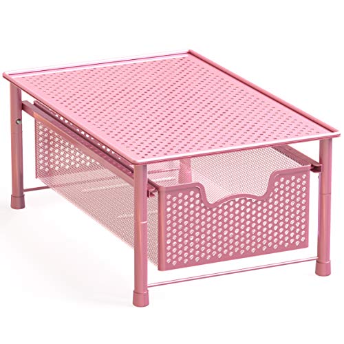 Simple Houseware Stackable Cabinet Basket Drawer Organizer, Pink - color: Pink, size: 1-Tier
