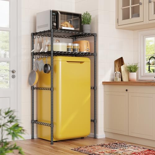 REIBII Mini Fridge Shelf with Storage, 2-Tier Adjustable Metal Shelving Unit with 8 Hooks,176 LBS Heavy Duty Organizer Rack for Dorm Room,Apartment, Kitchen and Office,52.36" H x 26.38" W x 18.1" D - size: 26.38Wx18.1Dx52.36H