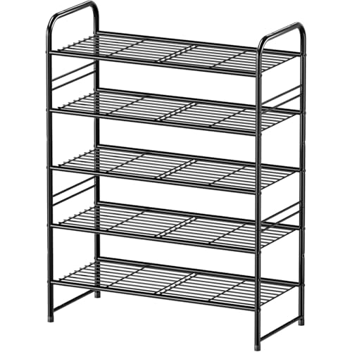 Simple Shoe Rack, 5 Tier Heavy Duty Metal Shoe Shelf 27 Inch Wide, Black - color: Black, size: 5 Tier