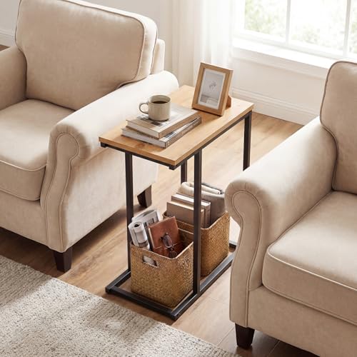 Giantex C-Shaped End Table, Set of 2 Small Sofa Couch Side Table that Slide Under with Metal Frame & Spacious Tabletop, Bedside Laptop TV Tray for Living Room Bedroom Small Spaces (Natural) - color: Natural