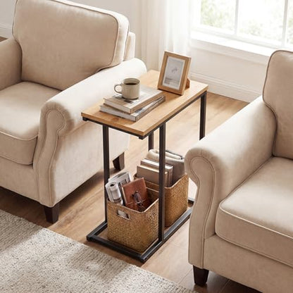 Giantex C-Shaped End Table, Set of 2 Small Sofa Couch Side Table that Slide Under with Metal Frame & Spacious Tabletop, Bedside Laptop TV Tray for Living Room Bedroom Small Spaces (Natural) - color: Natural