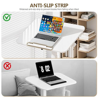 25 Inch Mobile Foldable Standing Desk for Home Office, White | 180 Tiltable Desktop, Height Adjustable, No Assembly Computer Workstation, Portable Rolling Laptop Table, Sit-Stand Desk - color: White
