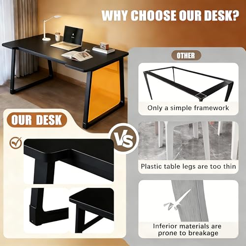 Computer Desk 39.4 Inch Small Office Desk with Wood Top and Metal Frame, Study Writing Desk for Home, Bedroom, Gaming, U-Shaped Leg Design, Modern Simple - color: Frame：black/Board：black