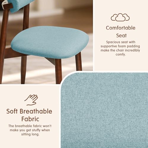 CHUN YI Dining Chairs Set of 2, Upholstered Solid Wood Dining Room Chairs, Mid Century Modern Fabric Kitchen Chairs with Ergonomic Curved Back, Blue (Only Chairs) - color: Blue, size: Set of 2