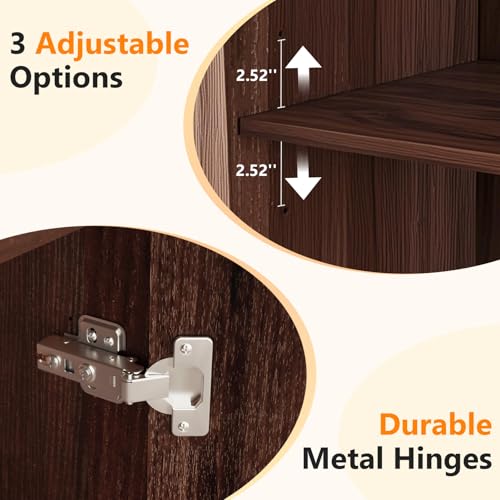 VINGLI Bookcase with Fluted Doors, 71" Wood Storage Cabinet with Adjustable Shelves, 6-Tier Display Cabinet Bookshelf for Study, Living Room, Home Office, Kitchen Pantry, Walnut - color: Dark Walnut