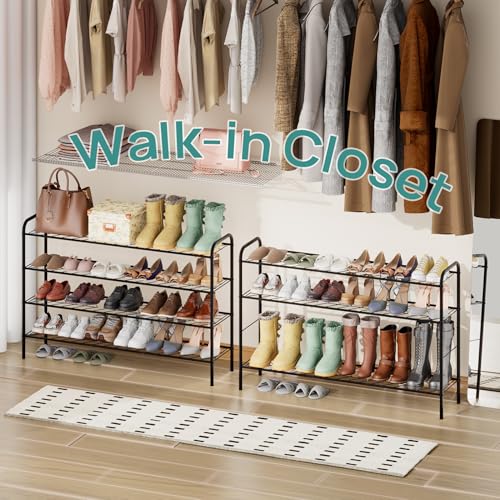 viewcare Long Shoe Rack for Closet, 4-Tier Extra Long Shoe Rack for Entryway & Garage, Black Shoe Organizer Holds 20-23 Pairs, Sturdy Metal Construction - size: 4-Tier(Extra Long)