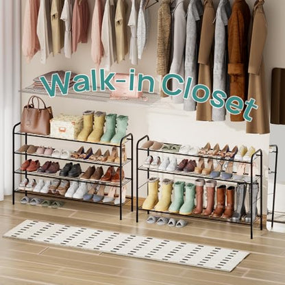 viewcare Long Shoe Rack for Closet, 4-Tier Extra Long Shoe Rack for Entryway & Garage, Black Shoe Organizer Holds 20-23 Pairs, Sturdy Metal Construction - size: 4-Tier(Extra Long)