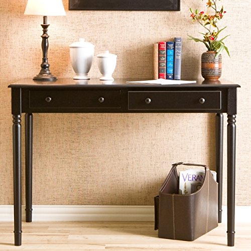 SEI Furniture - Writing 2-drawer Desk- Satin Black - Transitional Design, Black Finish - Ideal for Home Office, Bedroom (HO8801) - color: Satin Black