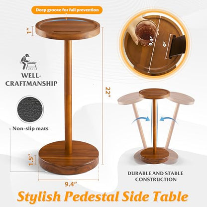 BLUEWEST Drink Table, 22" Tall Compact Side Table with Phone Slot and Weighted Base, Durable Pedestal Table Accent for Living Room, Bedroom, or Office, Cocktail and Martin (1, Acacia) - color: Acacia