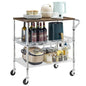 Rolling Kitchen Carts on Wheels With Storage,650Lbs Heavy Duty Metal Cart with Wheels,3 Tier Rolling Cart with Wooden Top,NSF Utility Cart with Handle for Food Cart Serving Carts,30.3"L*31.9"H*18.1"W - size: 35.4"L*18.1"W*31.9"H with Adjustable Shelves