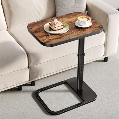 Adjustable Height TV Tray Table for Couch Eating & Small Spaces, Flip-Top Sofa Side Table with Safe Rounded Corners for Living Room, Bedroom & Apartment, Portable Laptop Snack Table, Brown - color: Brown