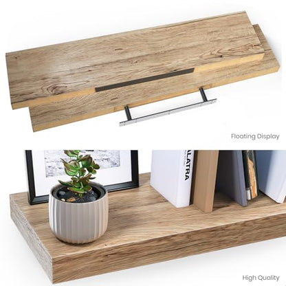 Ballucci Floating Shelves, 36" Wood Wall Shelf Set of 2, with Invisible Brackets for Bathroom, Living Room, Bedroom, Kitchen, Nursery, 6" Deep, Oak Finish - color: Natural Oak, size: 35.4 inches