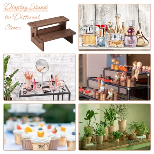 DICOSMETIC 2 Tier Wooden Display Risers Stand Display Shelves 4.72x6.42x3.94 Inch Rectangle Small Wood Table Cupcake Stand Spice Rack Organizer Coffee Perfume Organizer for Cabinet Home Wedding Party