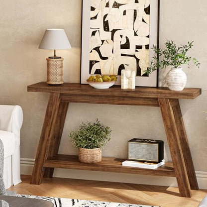 Console Table, 55-Inch Entryway Table with Storage 2-Tier Narrow Wood Console Table Behind Couch Sofa Tables for Living Room, Entryway, Hallway (Light Brown) - color: Brown