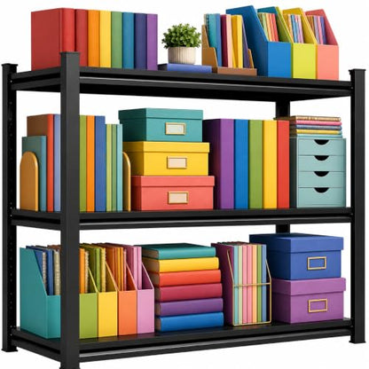 3 Tier Metal Bookshelf, Adjustable Tall Bookcase, Heavy Duty 1800 LBS Modern Deep Book Shelf, Bolt-Free Storage Shelves for Living Room, Home Office, Garage, 27.6" Wx 13.8" Dx 31.5" H - size: 3 Tier-27.6"Wx 13.8"Dx 31.5"H