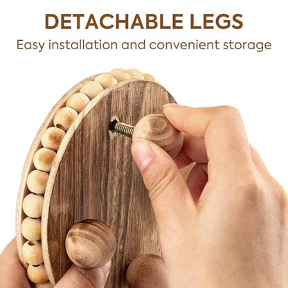 HouseJoy Round Wood Risers for Display：2P Beaded Riser Distressed Decor | Stable Wood Coaster-Rustic Farmhouse Pedestal Display Riser for Cake/Plant Stand/ Tiered-Ball Decoration-Raised High Holder