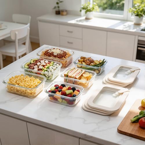 Urban Green Glass Food Storage Containers with Glass Lids, Microwave Safe Food Container Set, Aitight Meal Prep Container Set, LeakProof, 100% Plastic Free, 6 Pack - color: Ivory White - 6RT