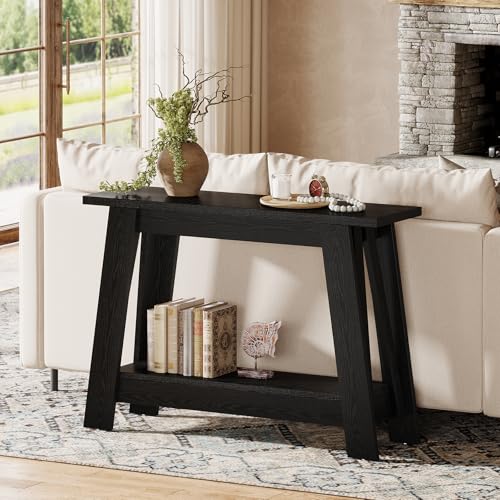 Tribesigns 41.3" Farmhouse Console Table, 2-Tier Wooden Entryway Table with Storage, Rustic Narrow Behind Couch for Living Room, Hallway, Foyer,Natural - color: Black