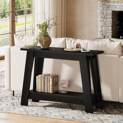 Tribesigns 41.3" Farmhouse Console Table, 2-Tier Wooden Entryway Table with Storage, Rustic Narrow Behind Couch for Living Room, Hallway, Foyer,Natural - color: Black