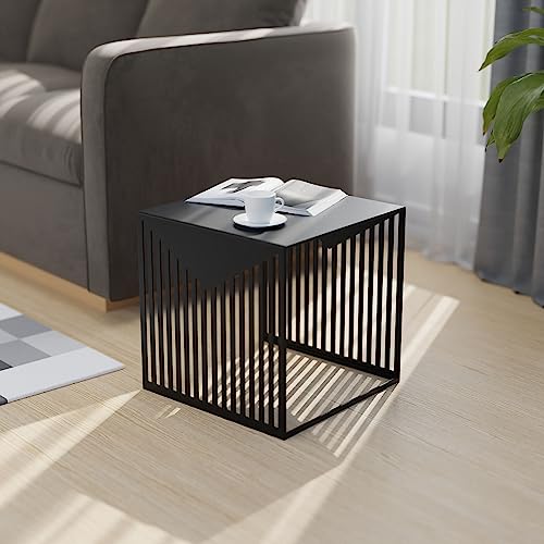 LeisureMod Mid-Century Design Square Side/End Table, Steel Powder Coated Finish, Perfect for Modern and Contemporary Living Space, Black - color: Black