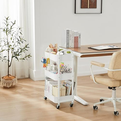 MAX Houser 3-Tier Rolling Utility Cart with Caster Wheels,Easy Assembly, for Kitchen, Bathroom (White) - color: White, size: 3-Tier Standard Cart