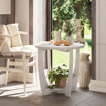 COZAYH Rustic Farmhouse end Table X 2P with Storage Shelf, French Country Accent Side Table for Family, Dinning or Living Room, Small Spaces, Modern, Round, White - color: White