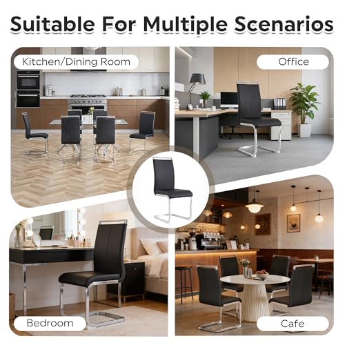 Baysitone Modern Dining Chairs Set of 4, Side & Kitchen Chairs with Faux Leather Padded Seat, High Back, for Dining, Kitchen, Living Room - Black - color: Black, size: Set of 4