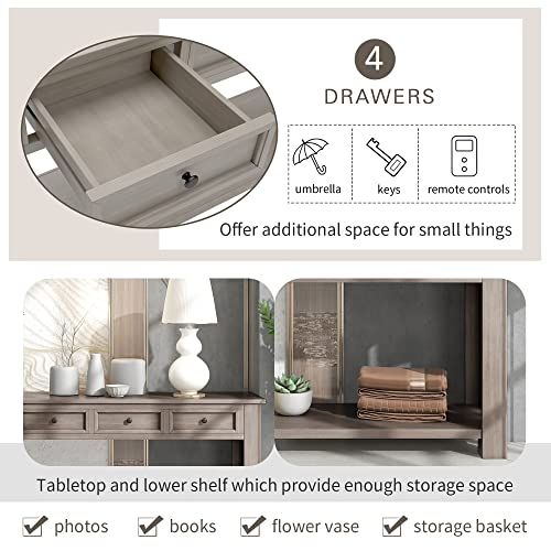 LKTART Solid Pine Console Table with Drawers,Long Sofa Table Entryway Table | 63" Entryway Table with Drawers & Open Shelf,Farmhouse Console Table，Entry Table for Hallway,Foyer or Behind Sofa,Gray Wash - color: Gray Wash