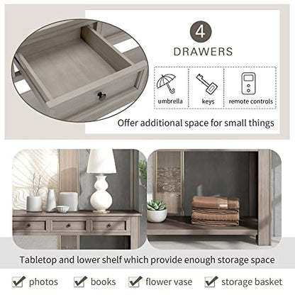 LKTART Solid Pine Console Table with Drawers,Long Sofa Table Entryway Table | 63" Entryway Table with Drawers & Open Shelf,Farmhouse Console Table，Entry Table for Hallway,Foyer or Behind Sofa,Gray Wash - color: Gray Wash