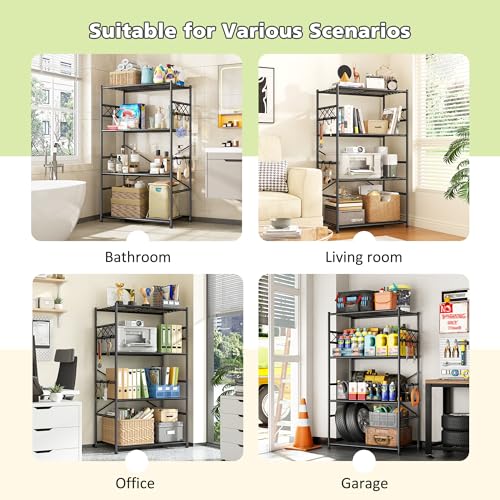 DurayLoly Storage Shelves 4 Tier Shelf Organizer,Metaling Shelving with Hooks,Heavy Duty Garage Shelves Unit with Leveling Feet,Wire Shelving for Pantry,Kitchen and Closet,23.6" W x 13.8" D x 60.4" H - size: 23.6" W x 13.8" D x 60.4" H (4T)