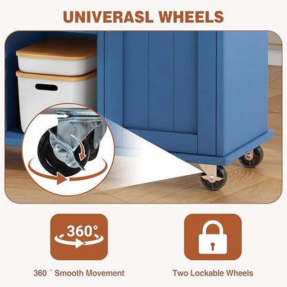 JY QAQA 42" Kitchen Island with Storage on Wheels, Rolling Table with Drop Leaf, Drawers, Cart Handle for Towel Rack or Free Movement, Blue - color: Blue