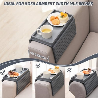 GEHE Bamboo Sofa Arm Tray, Foldable Couch Arm Tray Side Table, Anti-Falling Armrest Tables Cup Holder for Snacks, Drinks, Beers, Phone, Control, Flexible and Portable, Anti-Slip - color: Gray