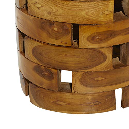 Deco 79 Teak Wood Handmade Side End Accent Table Live Edge End Table with Brick Inspired Design, Side Table 14" x 14" x 18", Light Brown - color: Light Brown, size: 14" x 14" x 18"