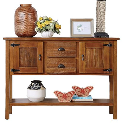 LKTART Solid Wood Farmhouse Console Table,Sofa Table with Storage Drawers and Shelves,Entryway Table for Entry Hallway Foyer Sofa Side Table,Easy Assembled (46.5" Brown) - color: Brown