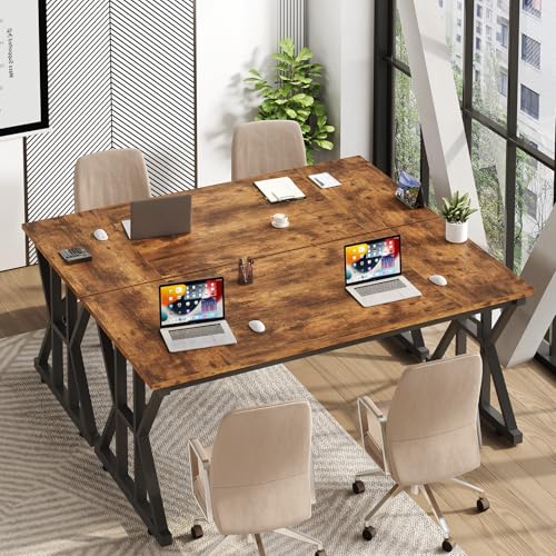 TVU Computer Desk, 55 inch Large Office Desk, Study Writing Table with Thicken Frame, Gaming Desk, Modern Simple Desk for Home Office, Rustic Brown - color: Rustic Brown, size: 55inch