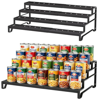 Attelite 4 Tier Expandable Can Rack Organizer for Pantry, Adjustable 13"-21" Metal Soda Can Organizer, Pantry Organization Canned Food Storage Holder for Kitchen Cabinet Countertop, Black 2Pack - size: 4tier*2pack