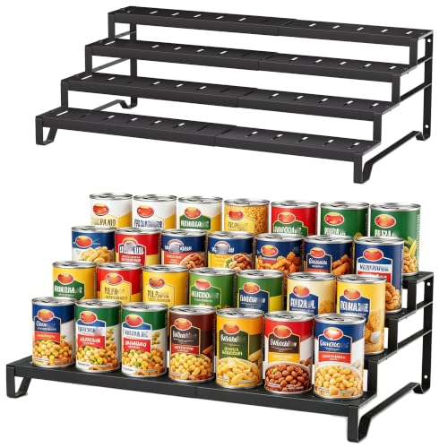 Attelite 4 Tier Expandable Can Rack Organizer for Pantry, Adjustable 13"-21" Metal Soda Can Organizer, Pantry Organization Canned Food Storage Holder for Kitchen Cabinet Countertop, Black 2Pack - size: 4tier*2pack