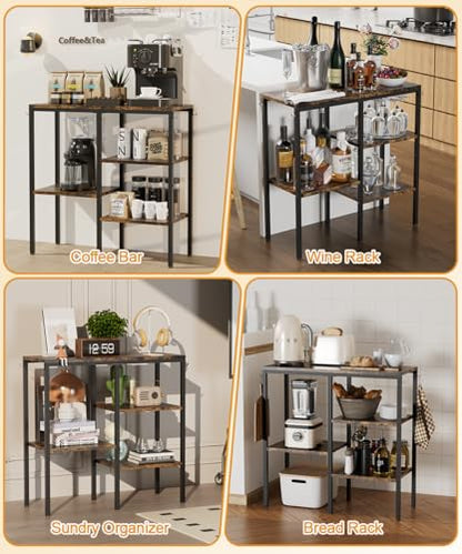 4-Tier Kitchen Microwave Oven Stand, Adjustable Coffee Bar Station for Small Appliance, Baker's Rack with 4 Hooks & 7 Storage Shelves for Kitchen, Living Room, Black - color: Black